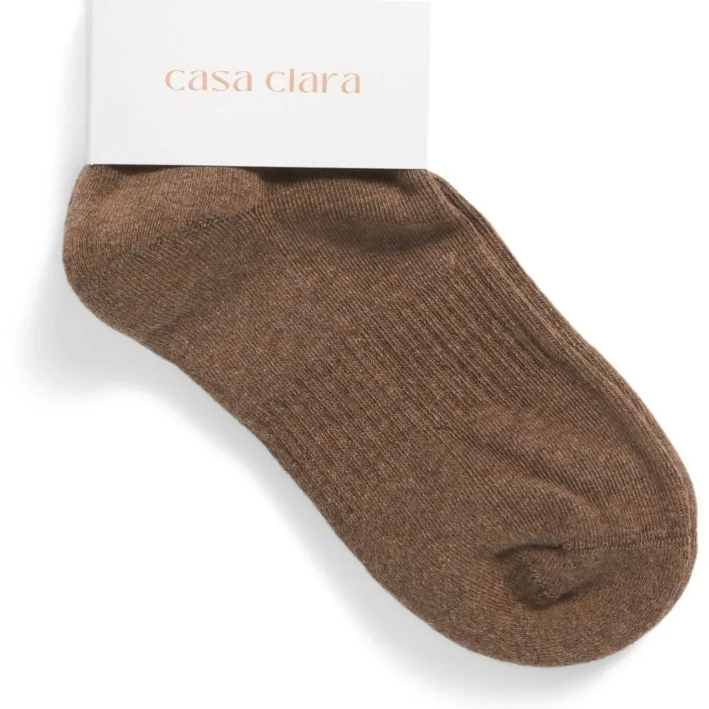 casa clara Lillian Brown Ivory Caramel Ribbed Varsity Stripe Cotton Crew Socks